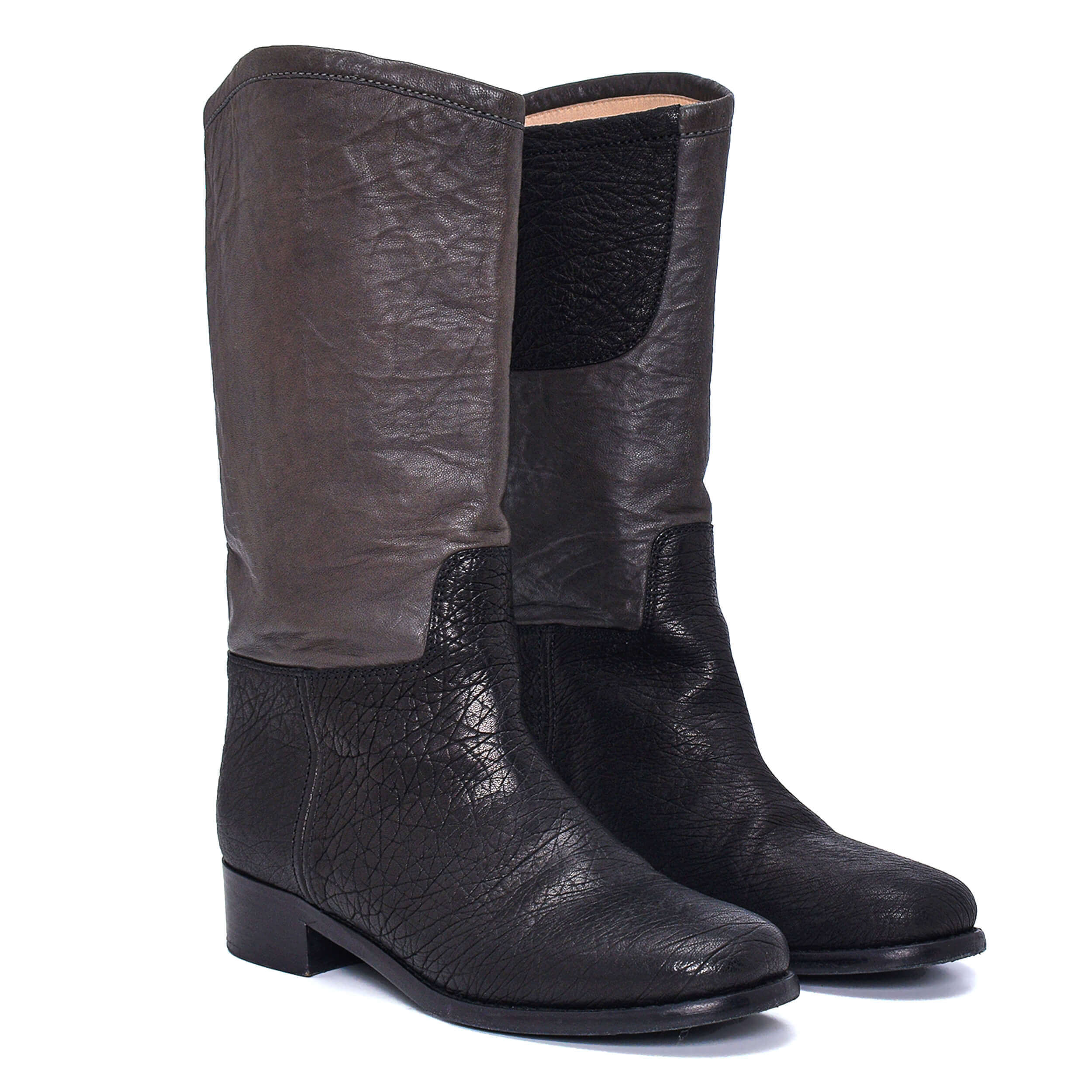 Chanel - Black&Anthracite Distressed Leather Boots